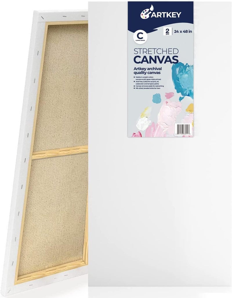Artkey Stretched Canvases for Painting 24x48 Inch 2-Pack, 12.3 oz Triple Primed Acid-Free 100% Cotton Blank Canvas, Large Art Canvases for Oil Paint Acrylics Pouring & Wet Art Media, Pour Painting - Image 1